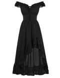 Women's Renaissance Corset Dress - Off-Shoulder Chiffon Sundress, Black