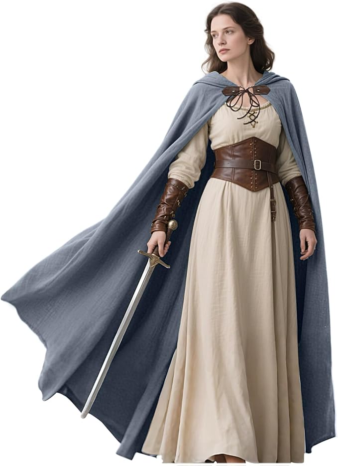 Medieval hooded linen cloak in Grey