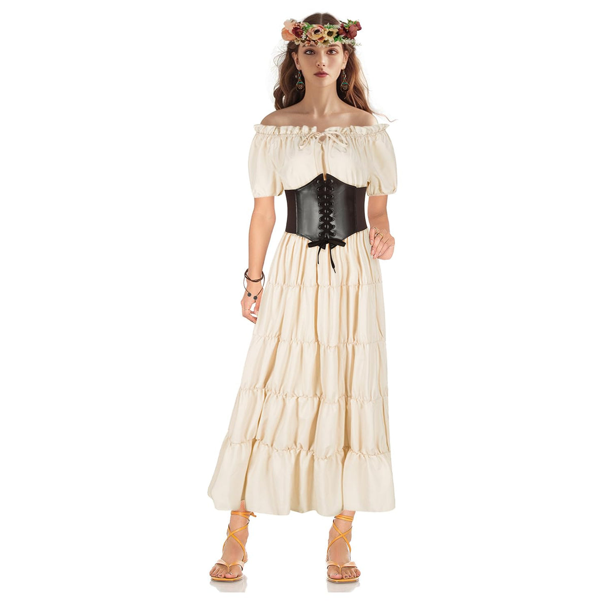 Women's 5-Piece Renaissance Fairy Costume Set - Cottagecore Dress