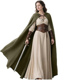 Medieval hooded linen cloak in Army Green