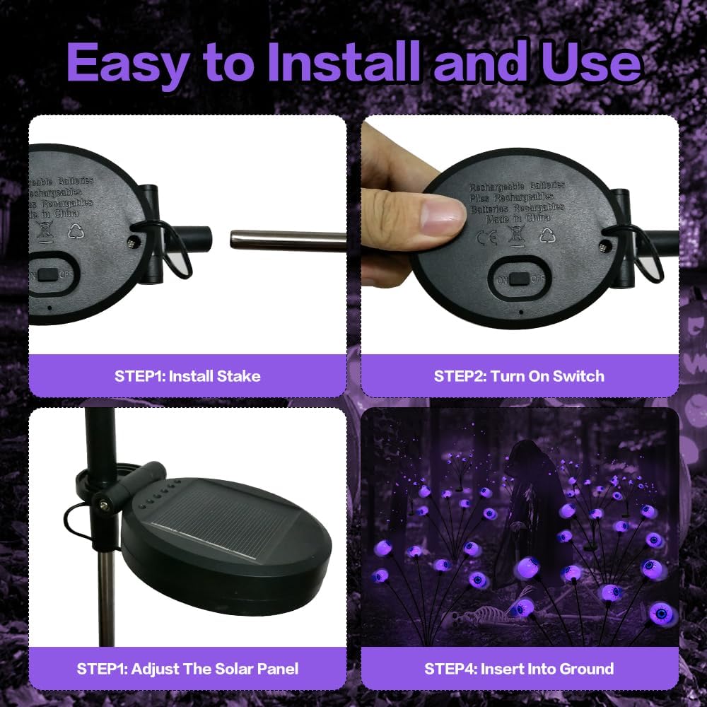 Purple Halloween Solar Scary Eyeball Lights - package