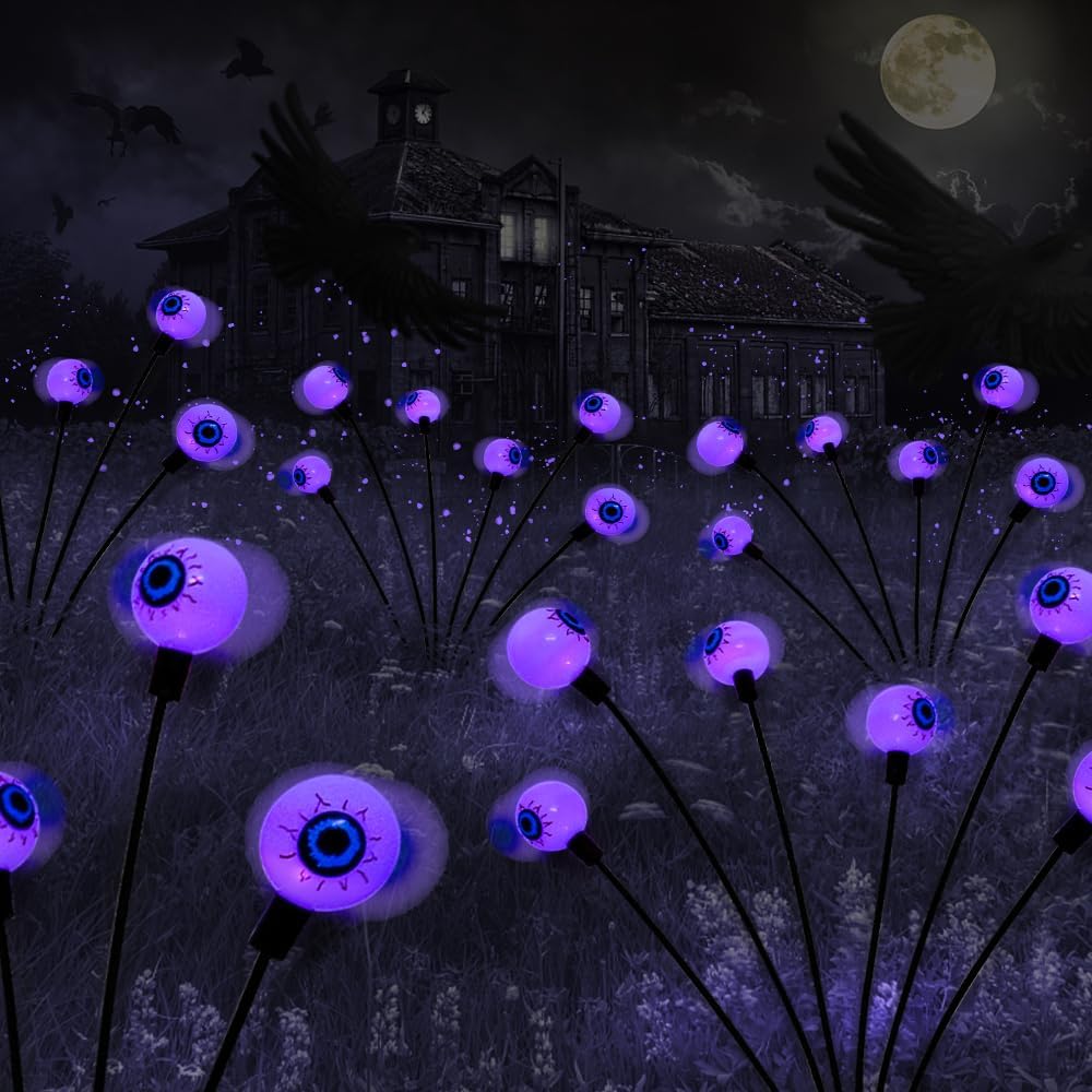 Purple Halloween Solar Scary Eyeball Lights - main