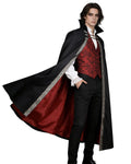 Gothic Vampire Cape with Stand-Up Collar - Black & Red Medieval Cloak
