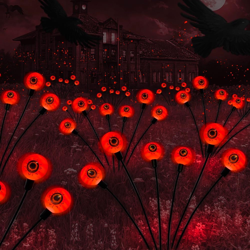 Orange Halloween Solar Scary Eyeball Lights - main