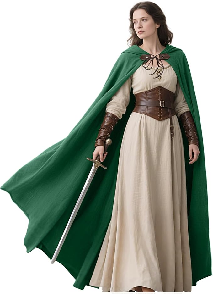 Medieval hooded linen cloak in Green
