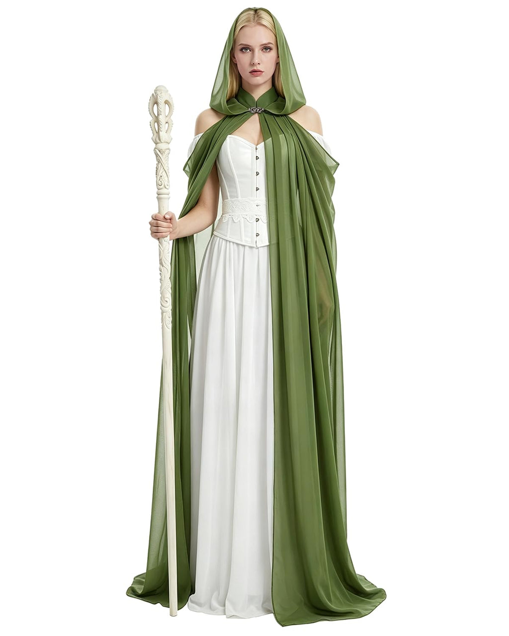 Women's Sheer Fairy Hooded Cloak - Elven Chiffon Cape, Forest Green