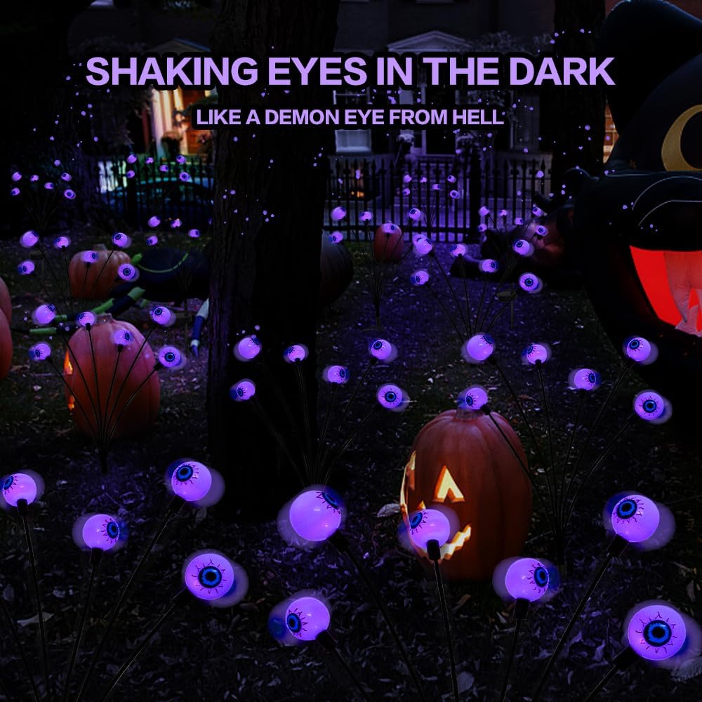 Purple Halloween Solar Scary Eyeball Lights - detail