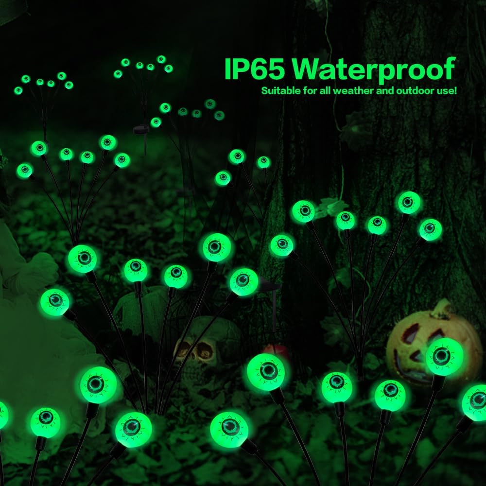 Green Halloween Solar Scary Eyeball Lights - specs