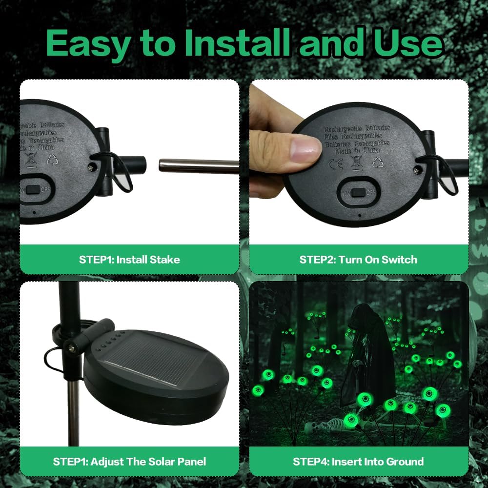 Green Halloween Solar Scary Eyeball Lights - package