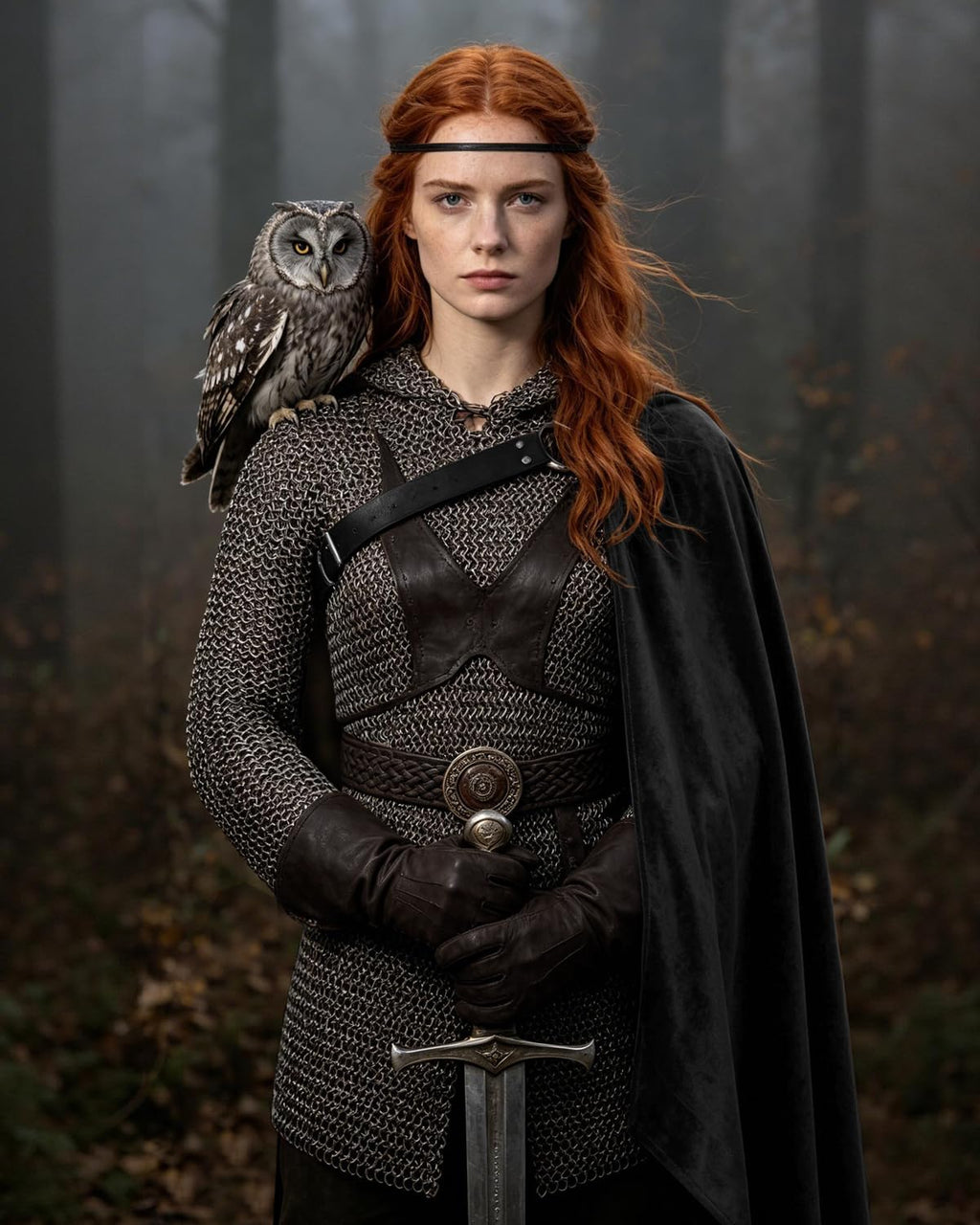 Medieval Knight Cloak with Belt - Half Shoulder Cape, Black