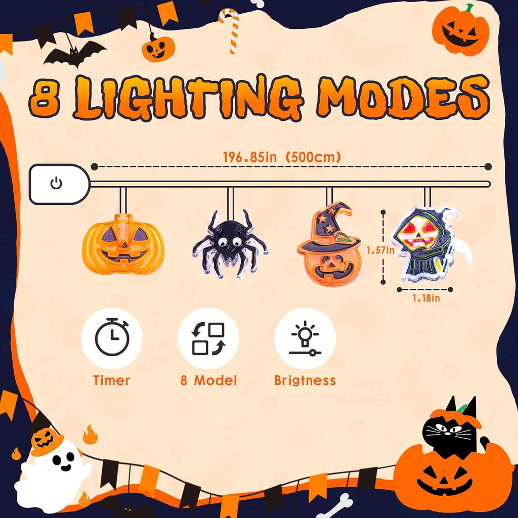 Multicolor Halloween string lights lit display