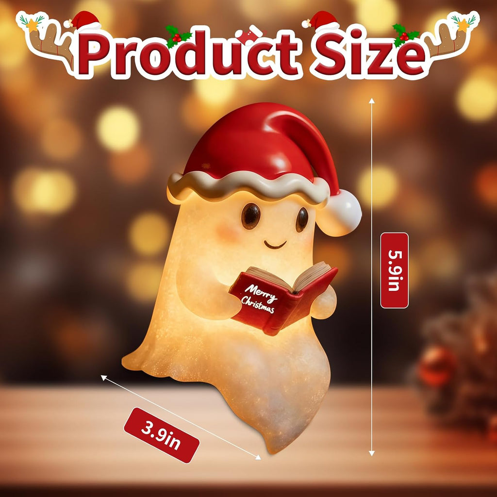 Christmas Ghost figurine on bookshelf
