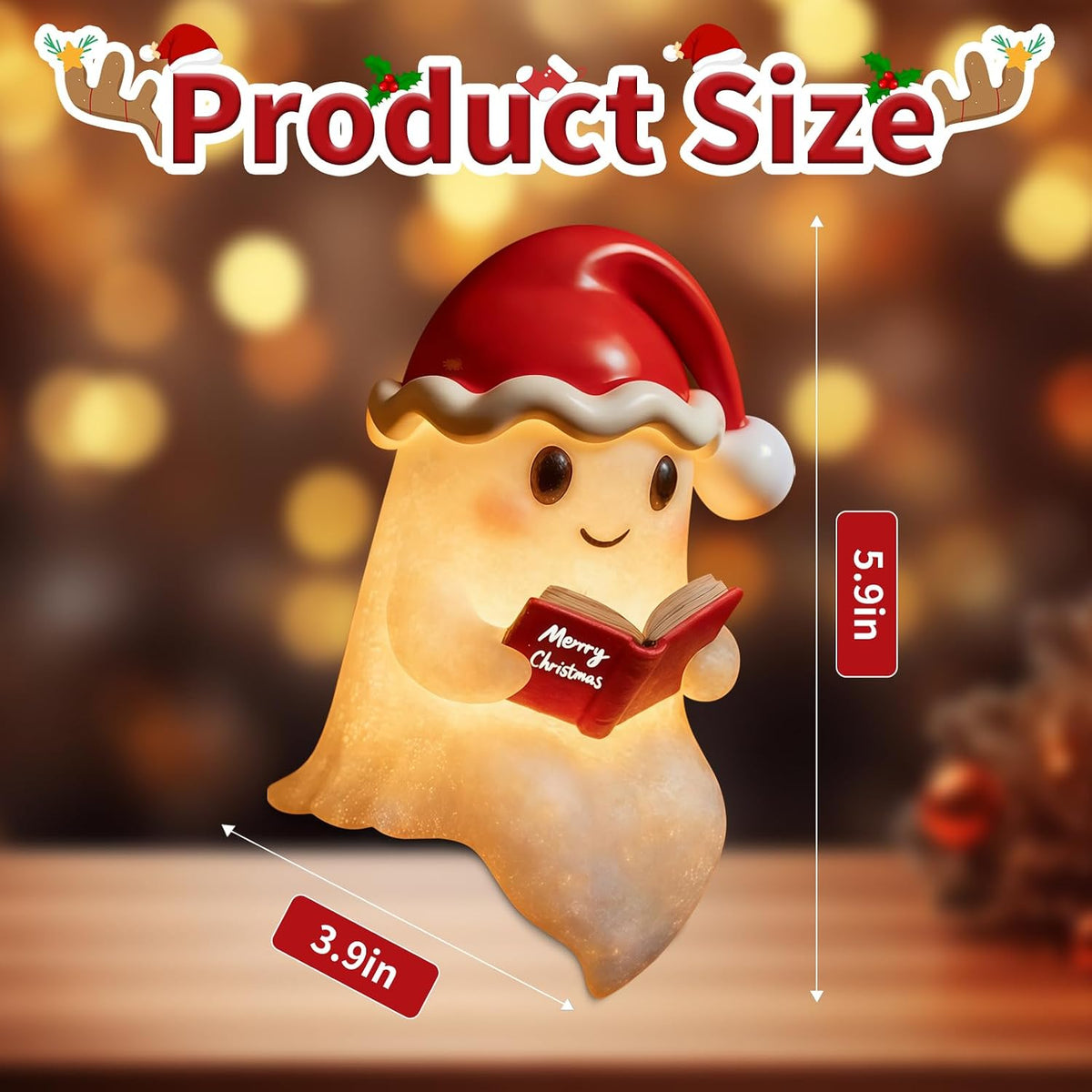 Christmas Ghost figurine on bookshelf