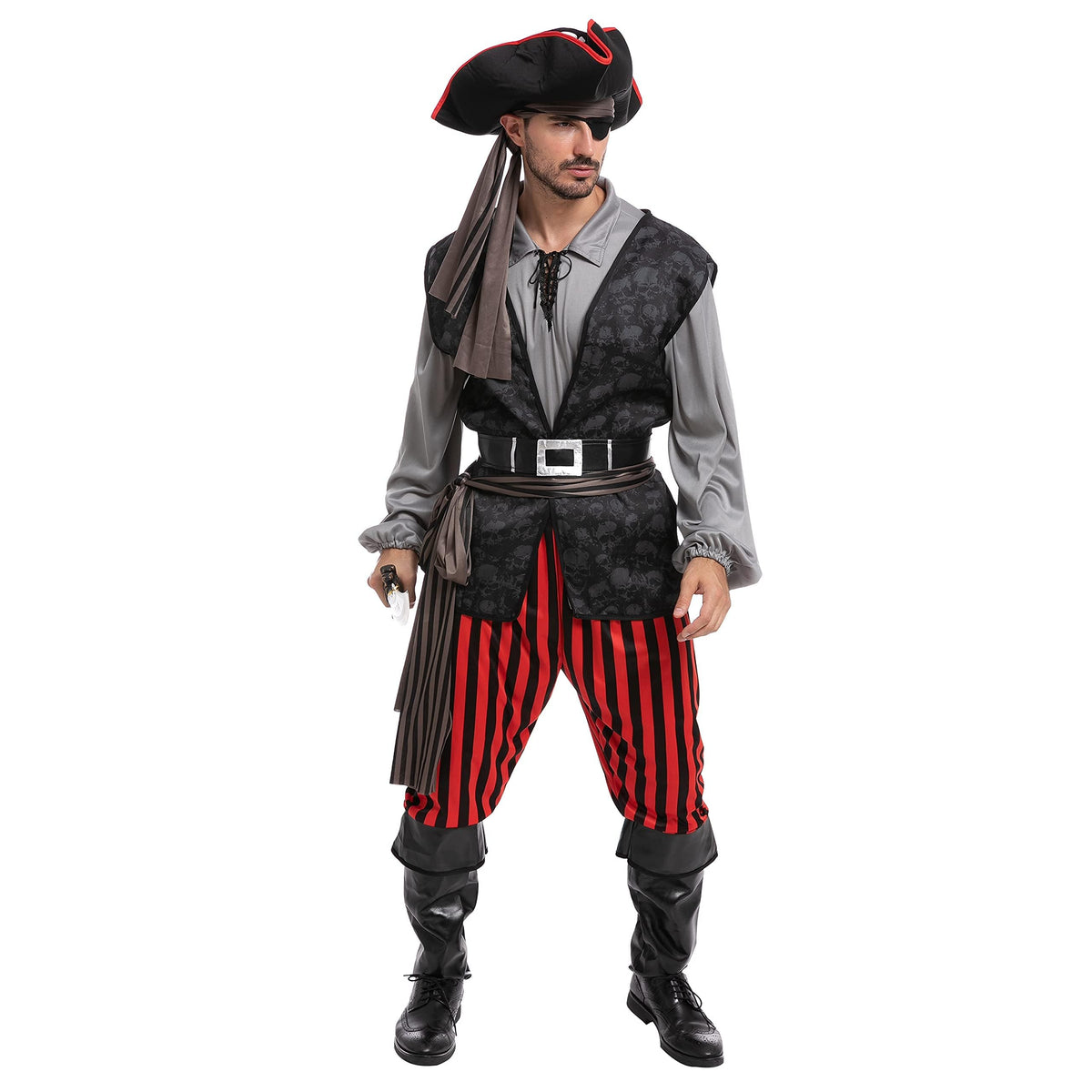 Men's Pirate Costume Set - Shirt, Vest, Pants, Hat & Accessories