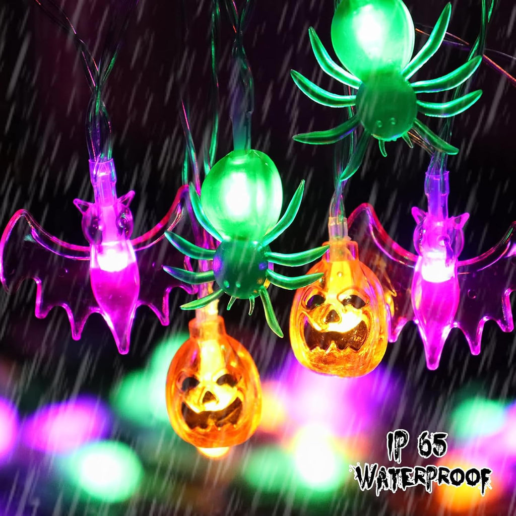 Halloween String Lights lit up on porch display