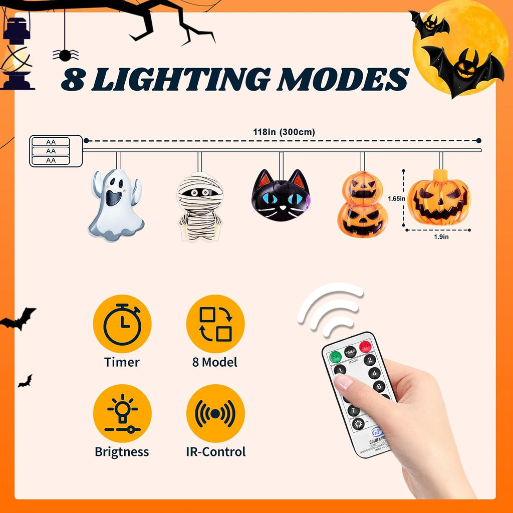 Orange Halloween string lights bedroom display