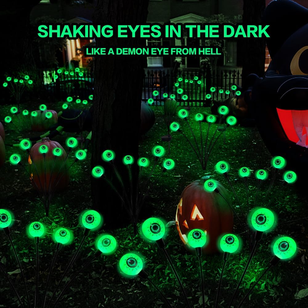 Green Halloween Solar Scary Eyeball Lights - detail