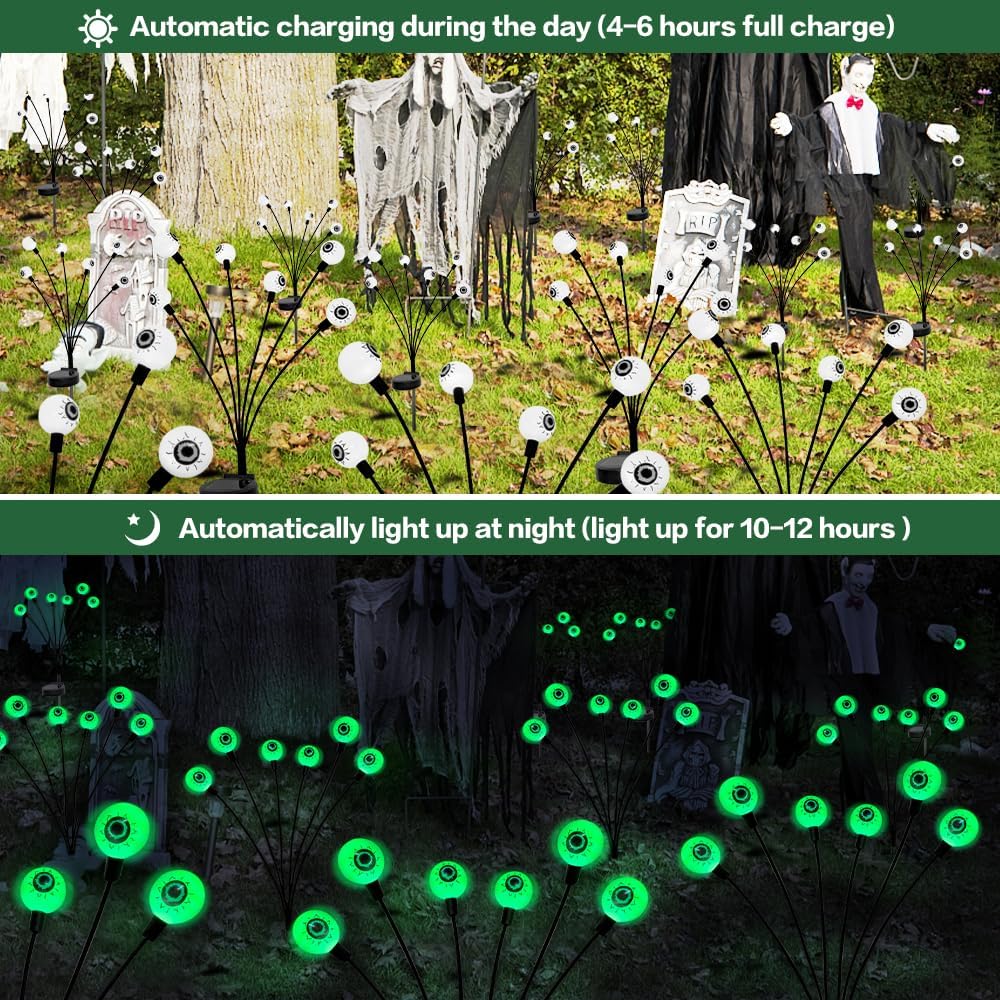Green Halloween Solar Scary Eyeball Lights - outdoor use