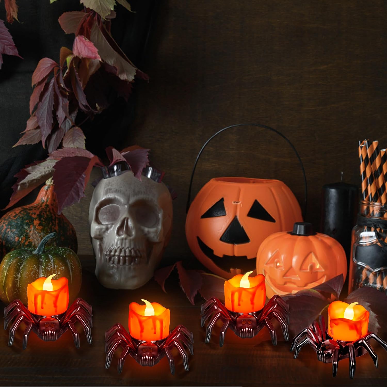 Halloween Flameless Spider Tea Light Candles detail