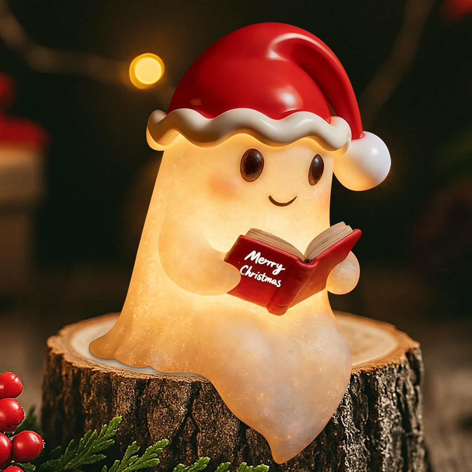 Christmas Ghost reading book figurine lamp