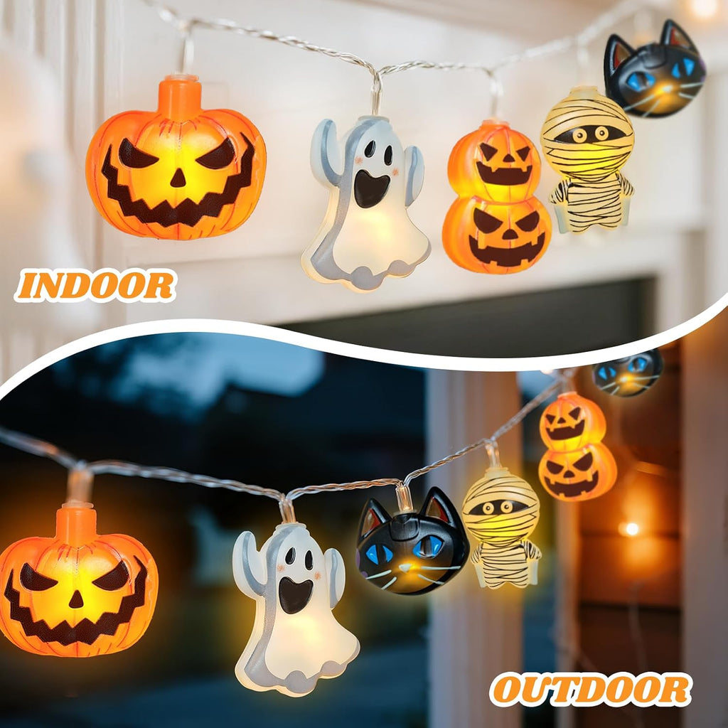 Orange Halloween string lights lit display