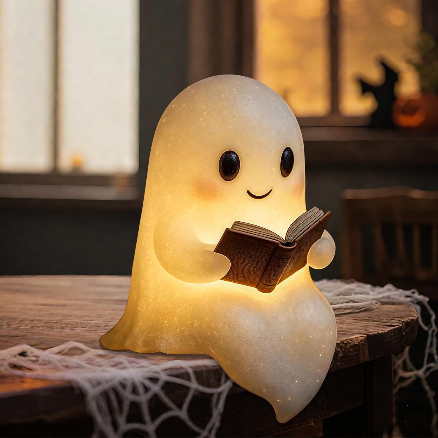 Halloween Ghost reading book figurine lamp