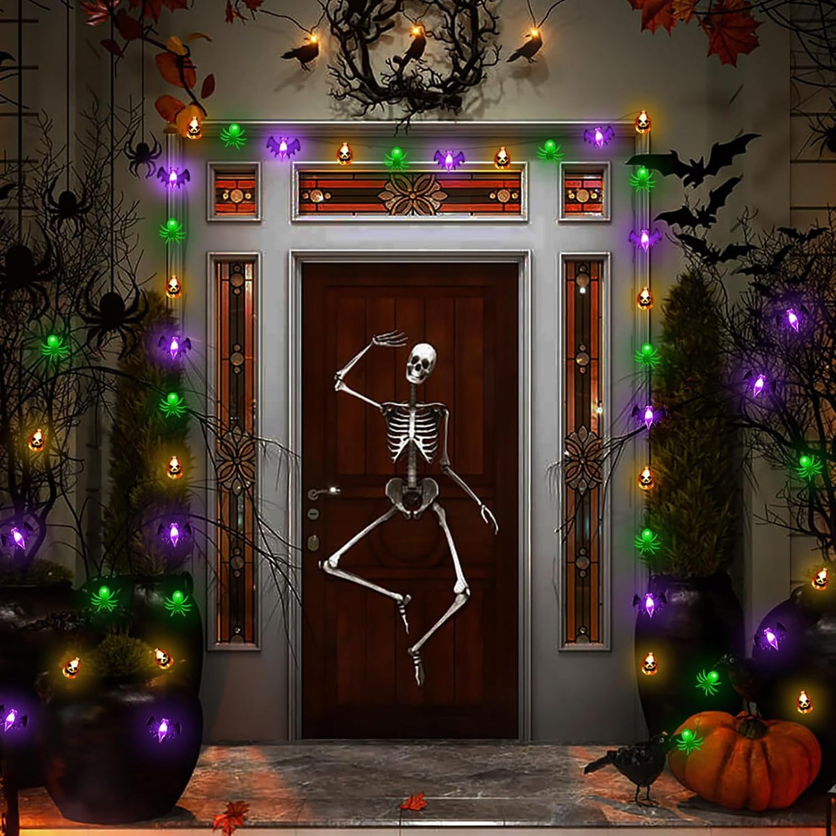 Halloween String Lights pumpkin bat spider shapes close up