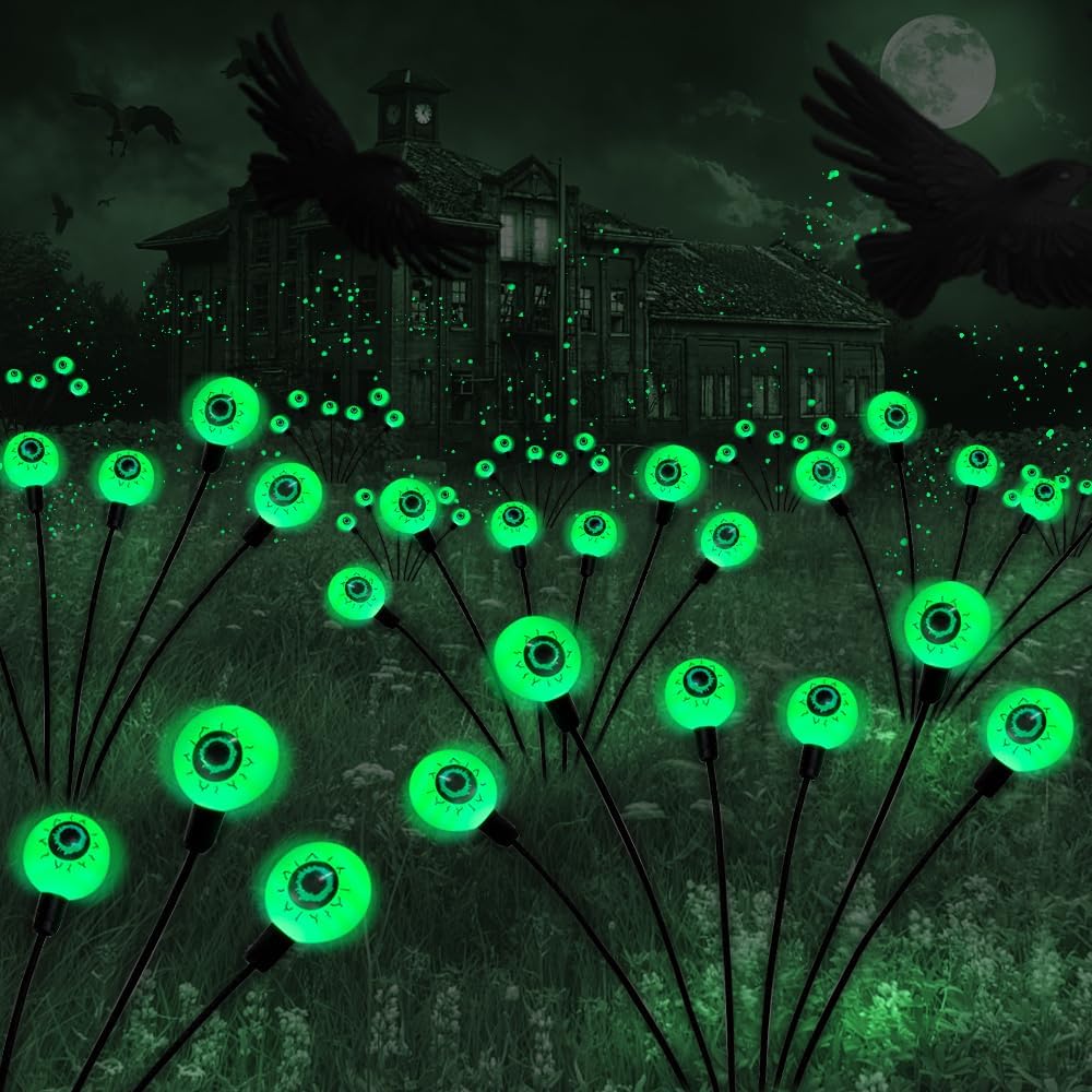 Green Halloween Solar Scary Eyeball Lights - main
