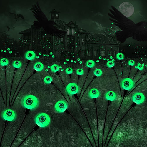 Green Halloween Solar Scary Eyeball Lights - main