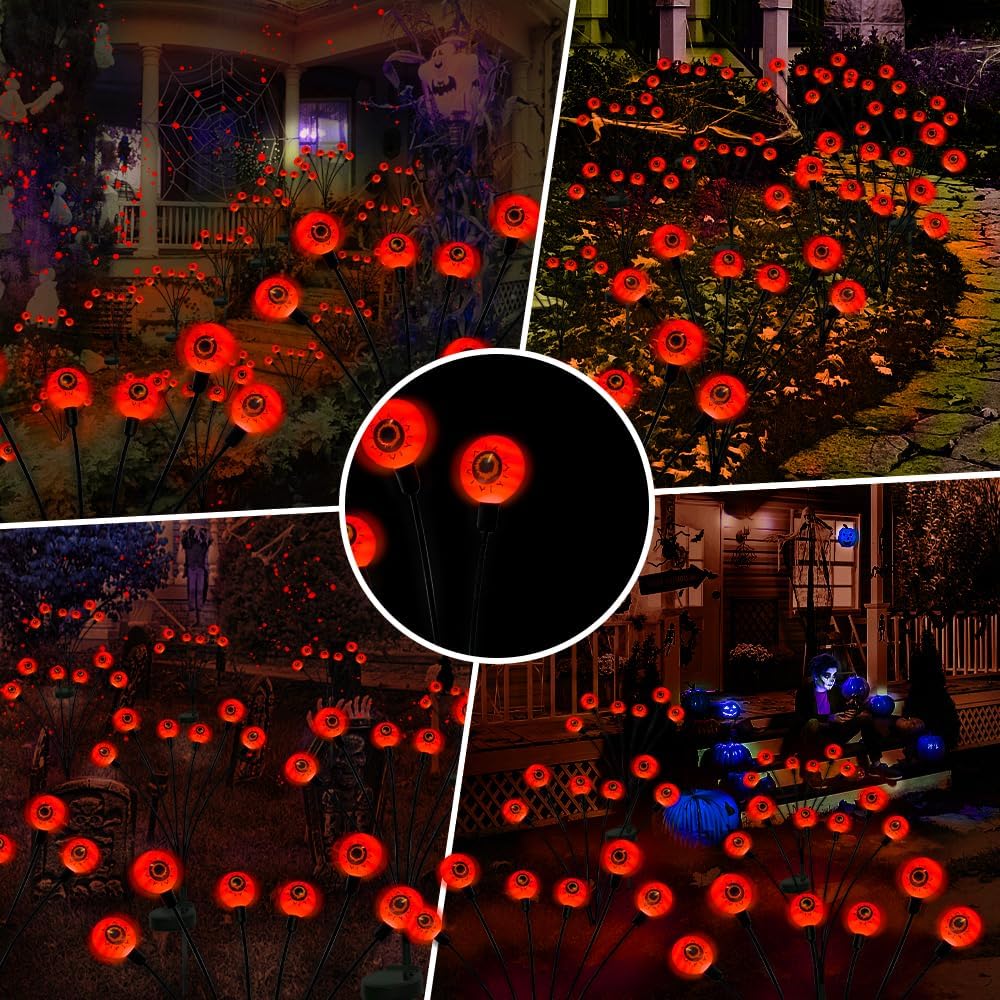 Orange Halloween Solar Scary Eyeball Lights - detail