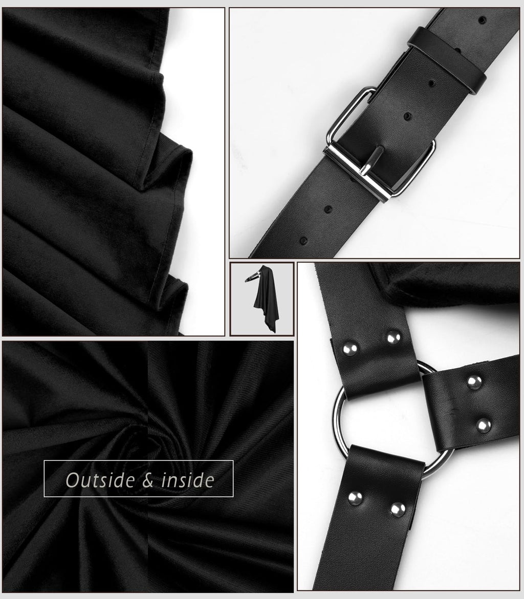 Medieval Knight Cloak with Belt - Half Shoulder Cape, Black
