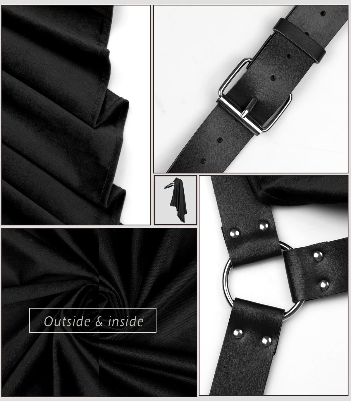 Medieval Knight Cloak with Belt - Half Shoulder Cape, Black
