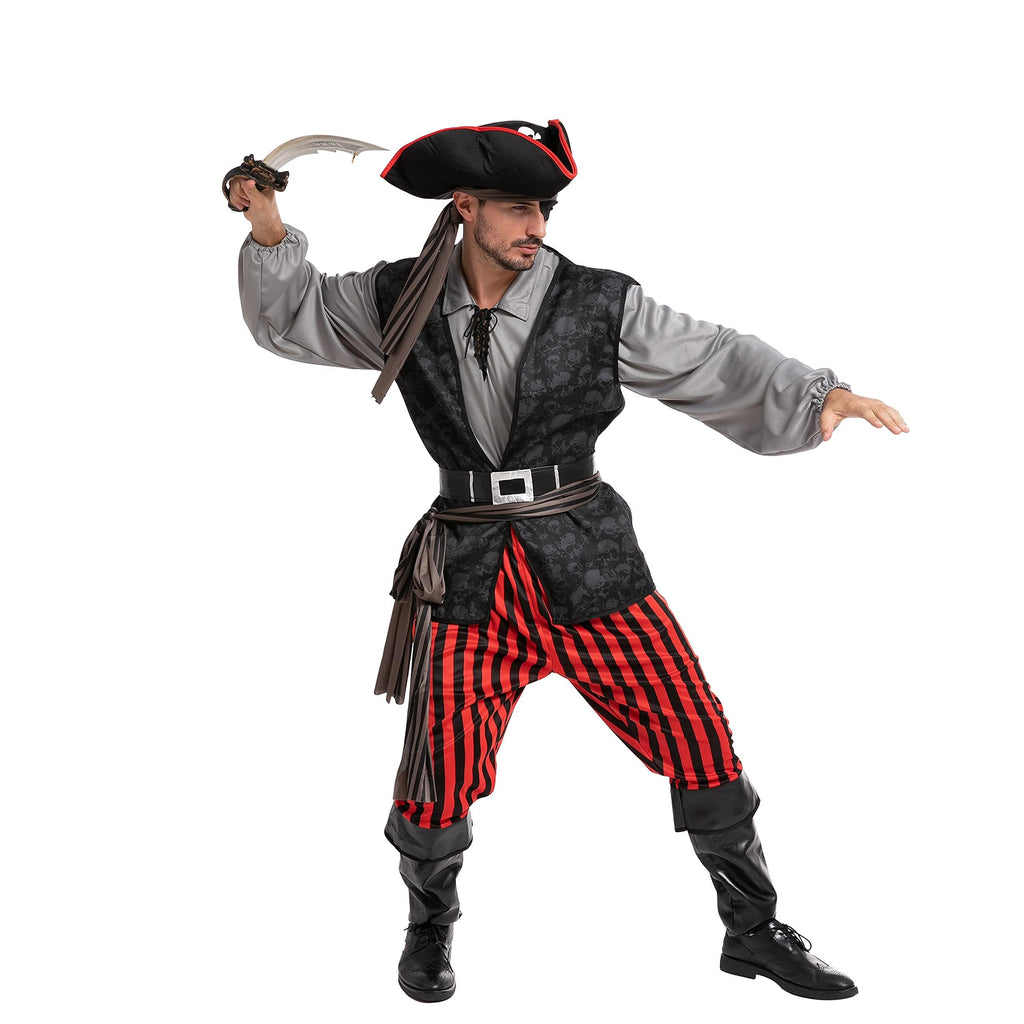 Men's Pirate Costume Set - Shirt, Vest, Pants, Hat & Accessories