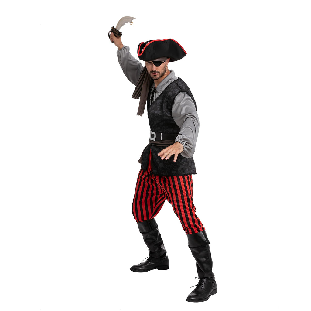 Men's Pirate Costume Set - Shirt, Vest, Pants, Hat & Accessories