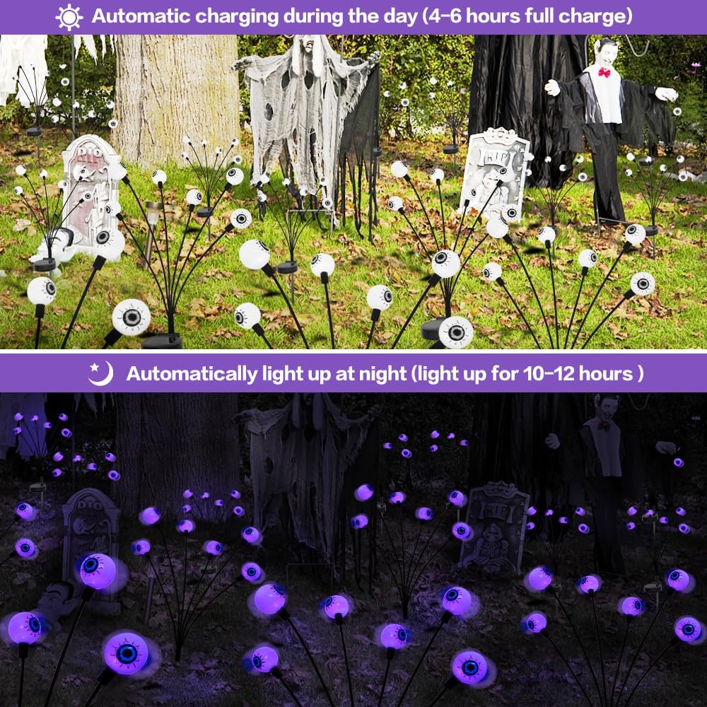 Purple Halloween Solar Scary Eyeball Lights - outdoor use