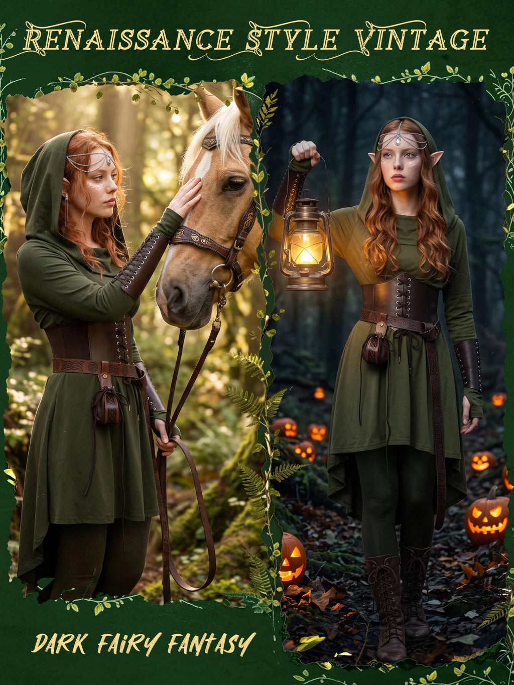 Women's 10-Piece Renaissance Fairy Costume Set - Hooded Elf Dress