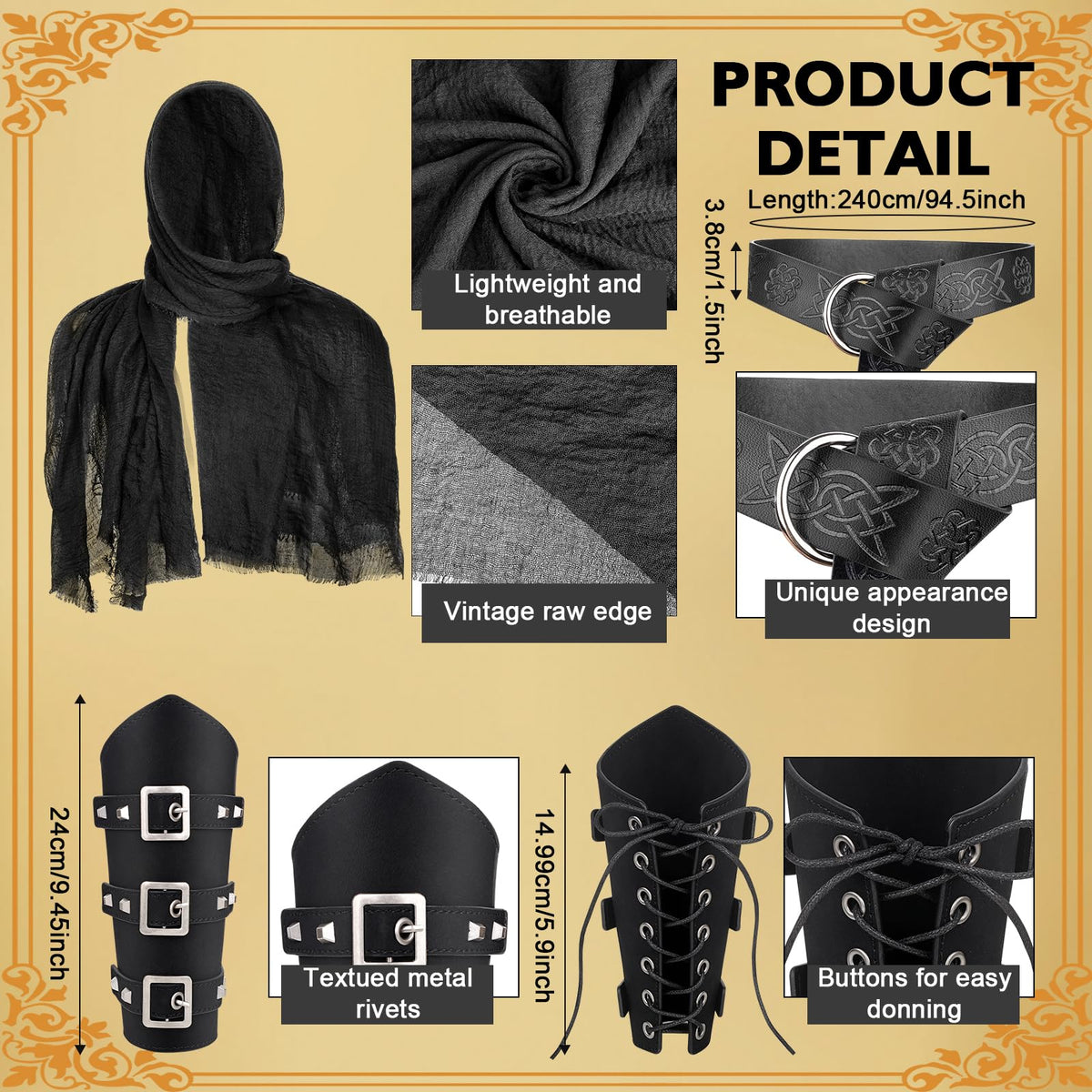 Men's 7-Piece Renaissance Costume Set - Medieval Viking Warrior Outfit