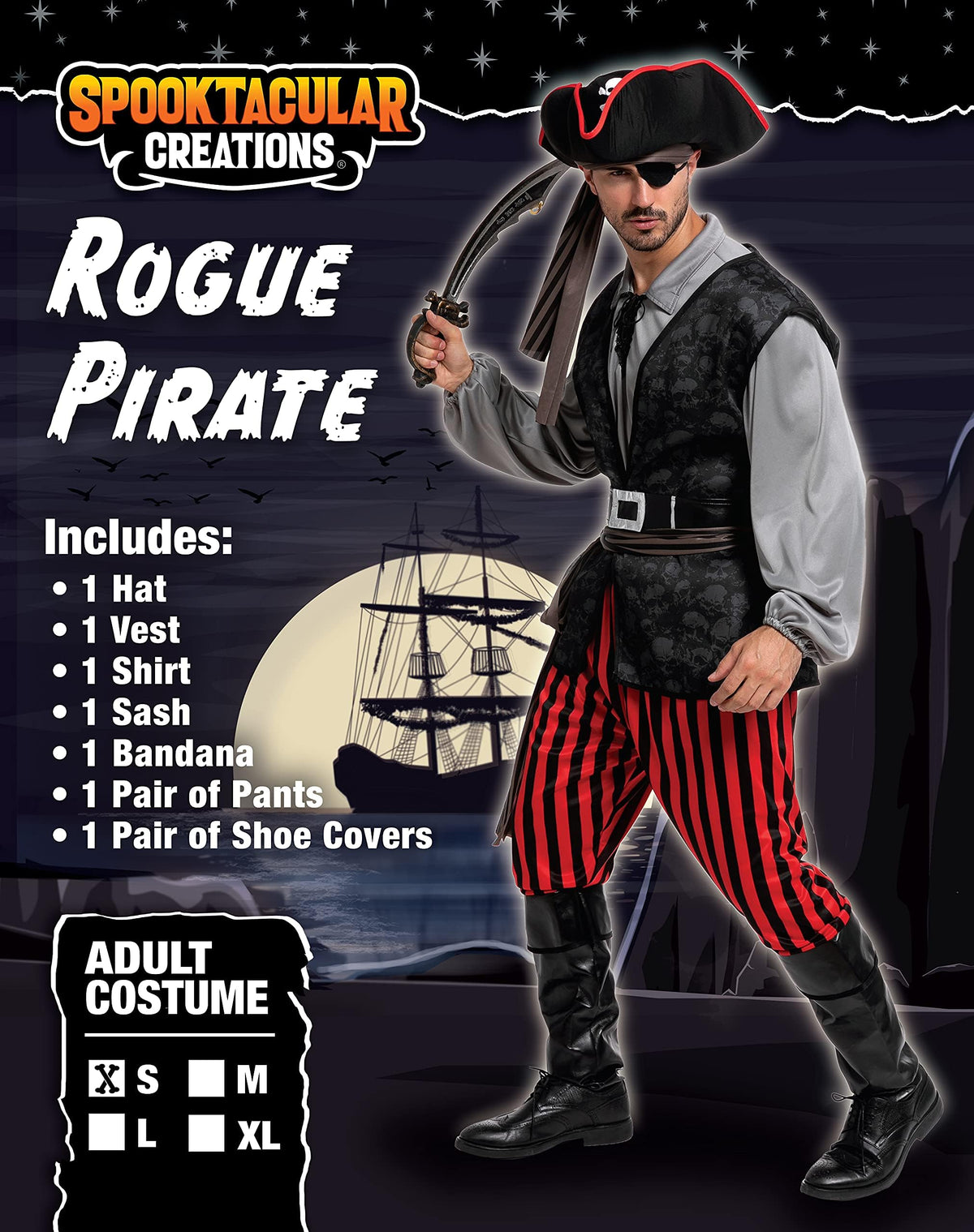 Men's Pirate Costume Set - Shirt, Vest, Pants, Hat & Accessories