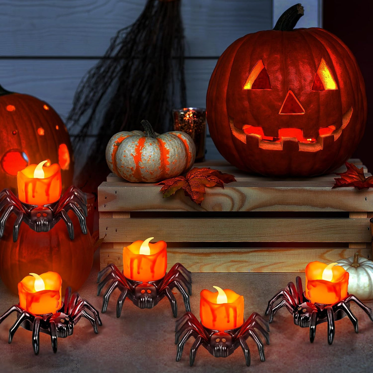 Halloween Flameless Spider Tea Light Candles packaging