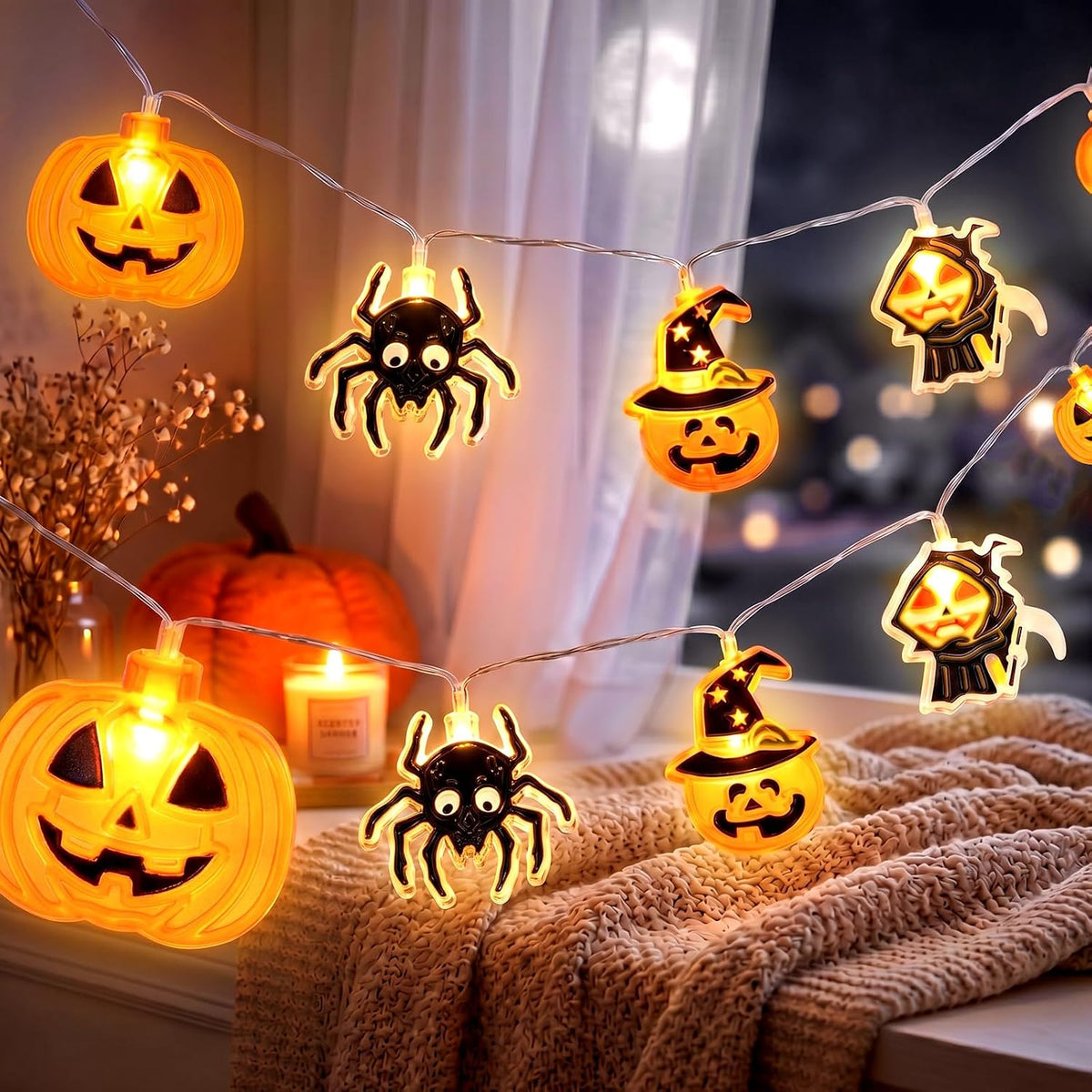 Multicolor Halloween pumpkin ghost cat string lights