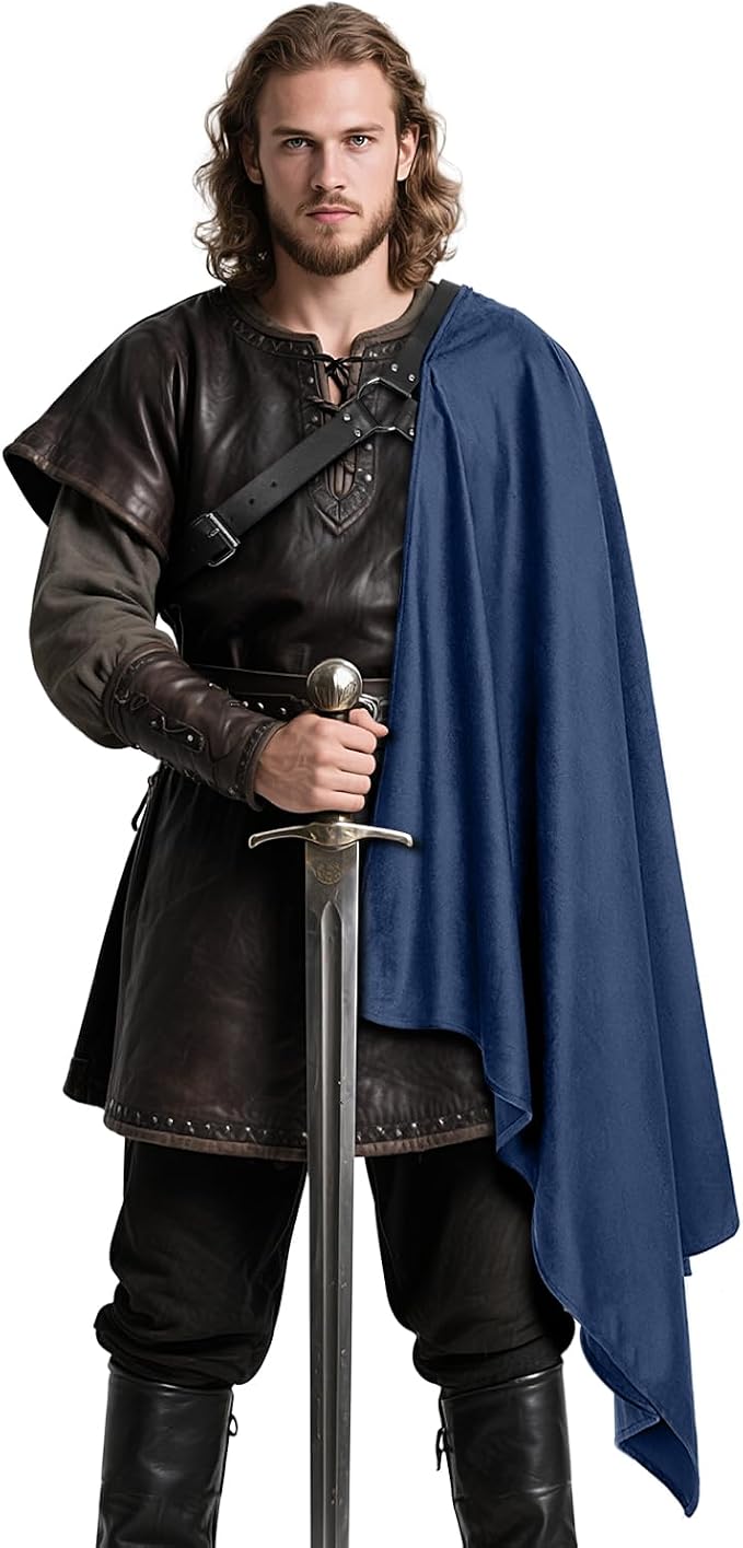 Medieval Knight Cloak with Belt - Blue