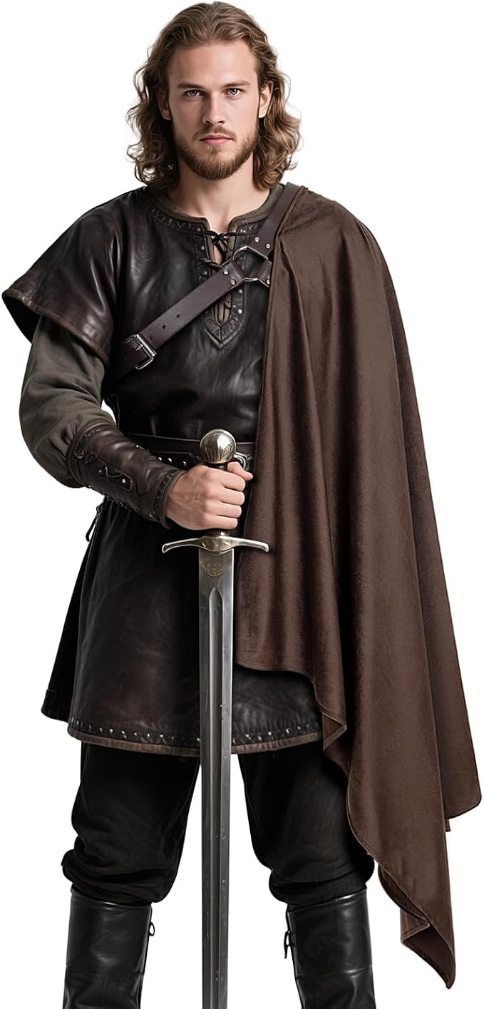 Medieval Knight Cloak with Belt - Brown
