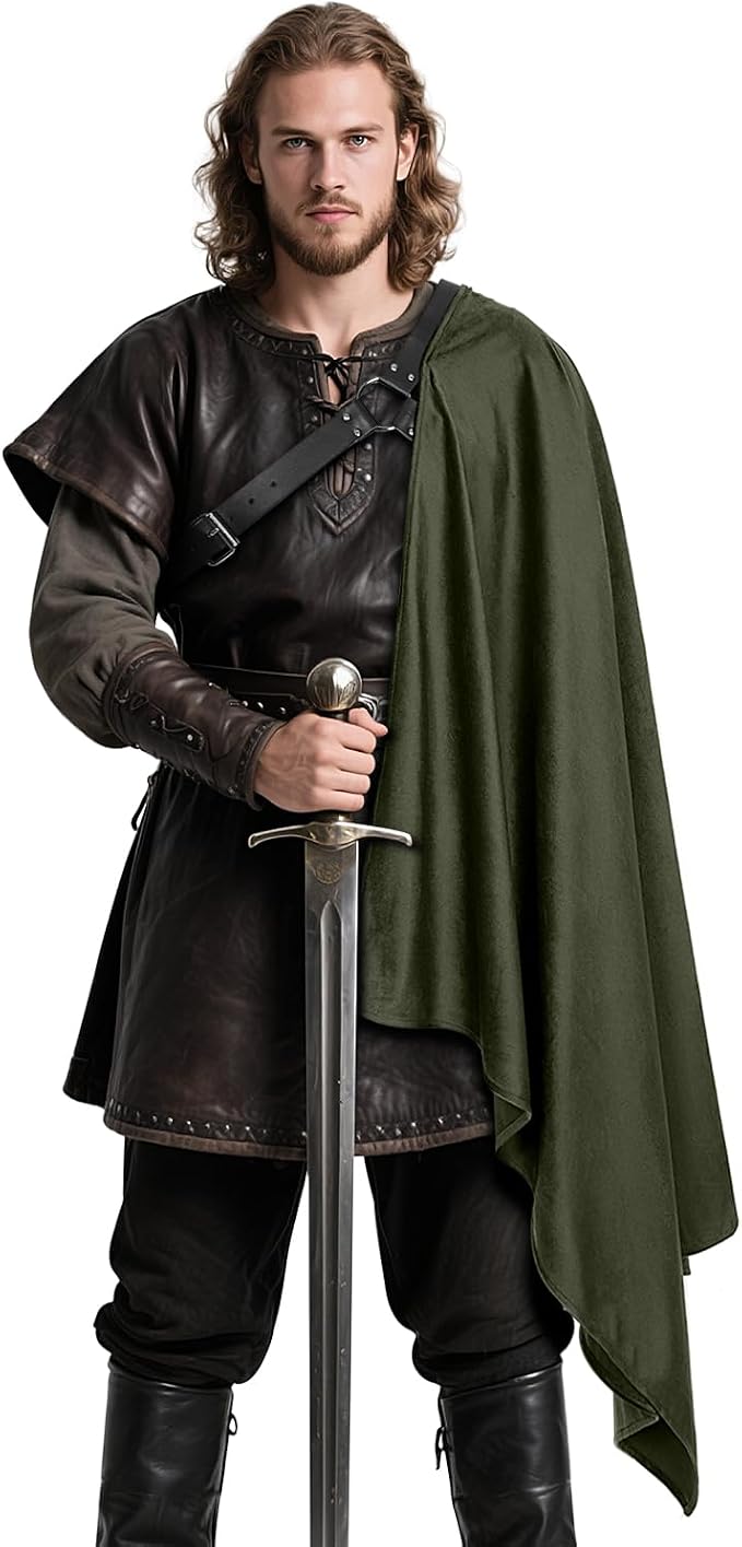 Medieval Knight Cloak with Belt - Green