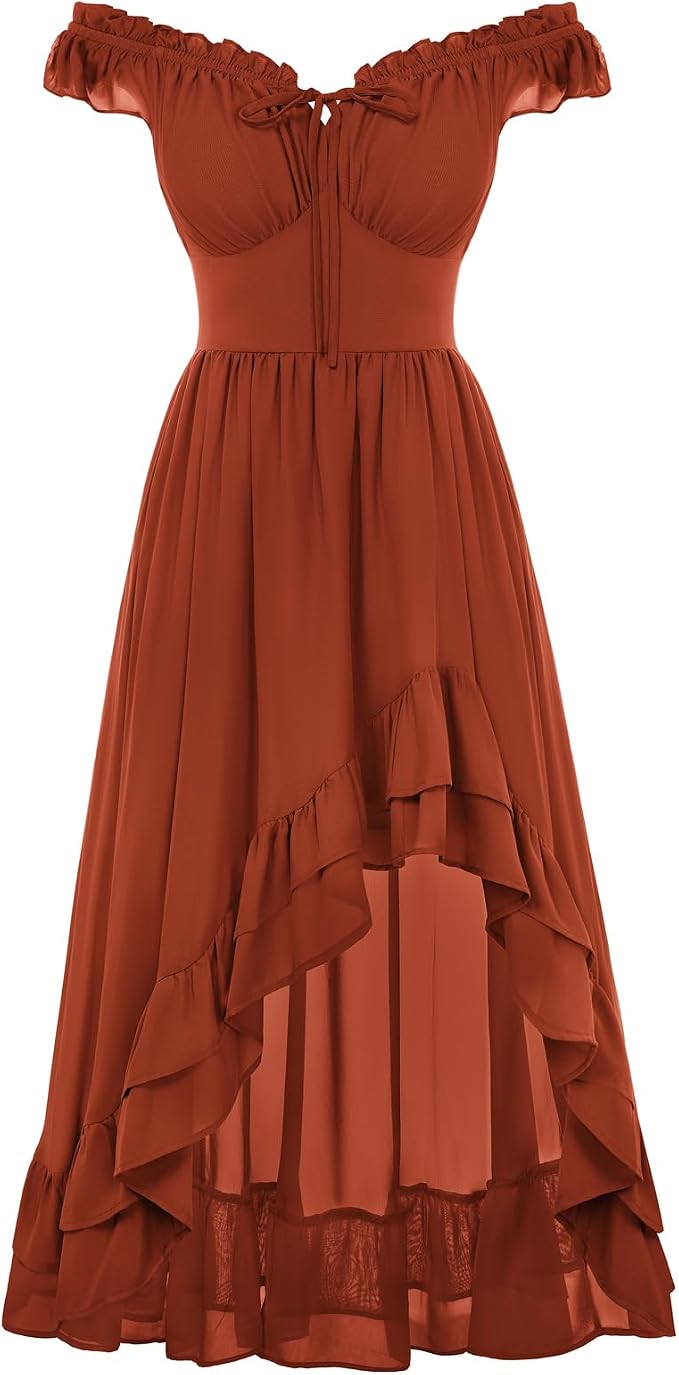 Women's Renaissance Corset Dress - Brown Orange