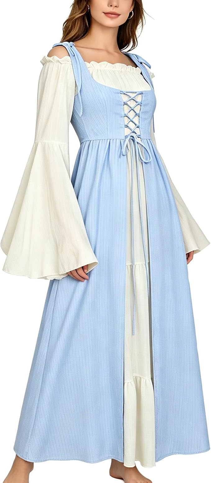 Women's Renaissance Fairy Dress with Bell Sleeves - Blue