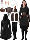 Women's 10-Piece Renaissance Fairy Costume Set - Black