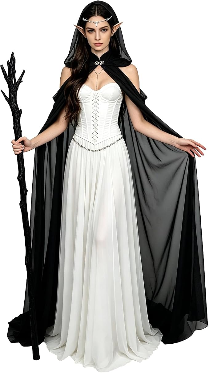 Women's Sheer Fairy Hooded Cloak - Black