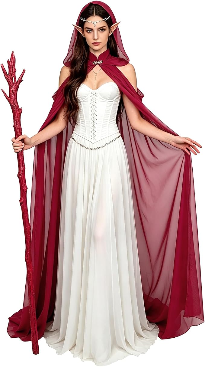 Women's Sheer Fairy Hooded Cloak - Burgundy